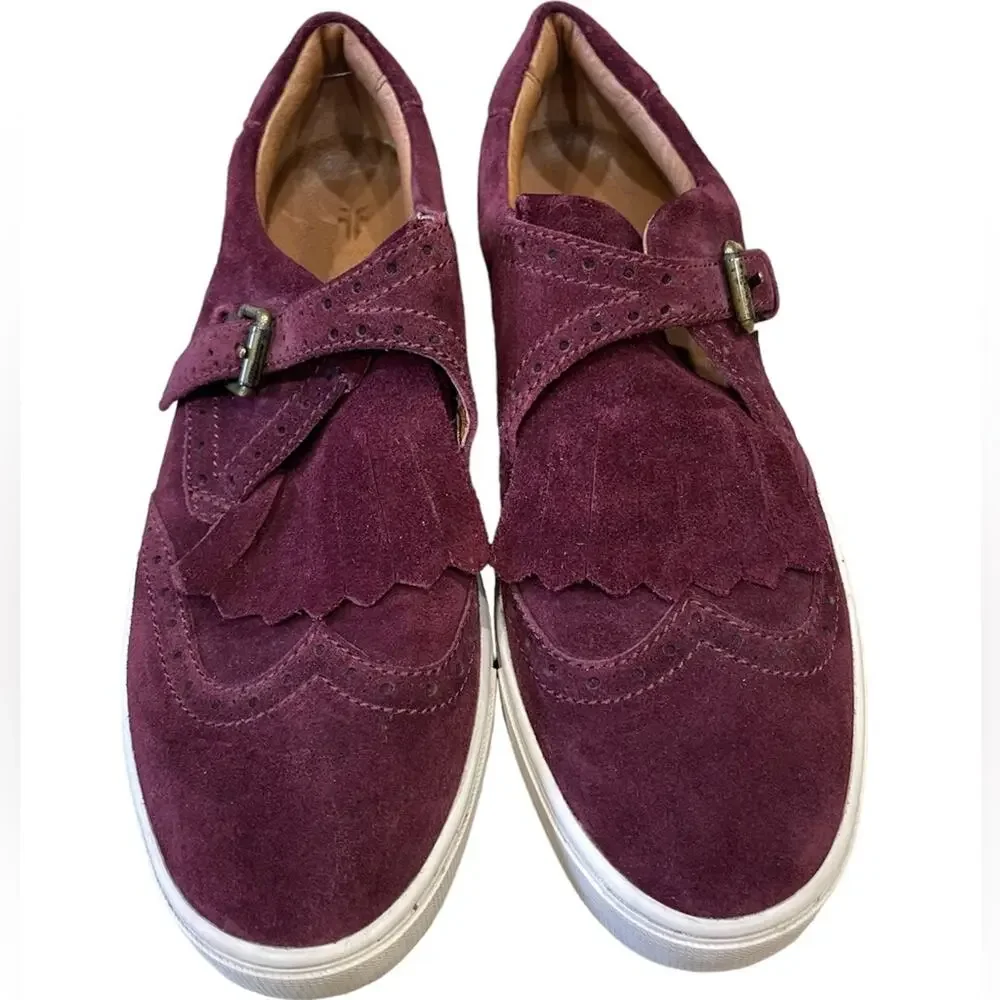 FRYE Gemma Kiltie Wine Color Suede Loafers Size 7.5 Oxford Slip On Shoes Sneaker
